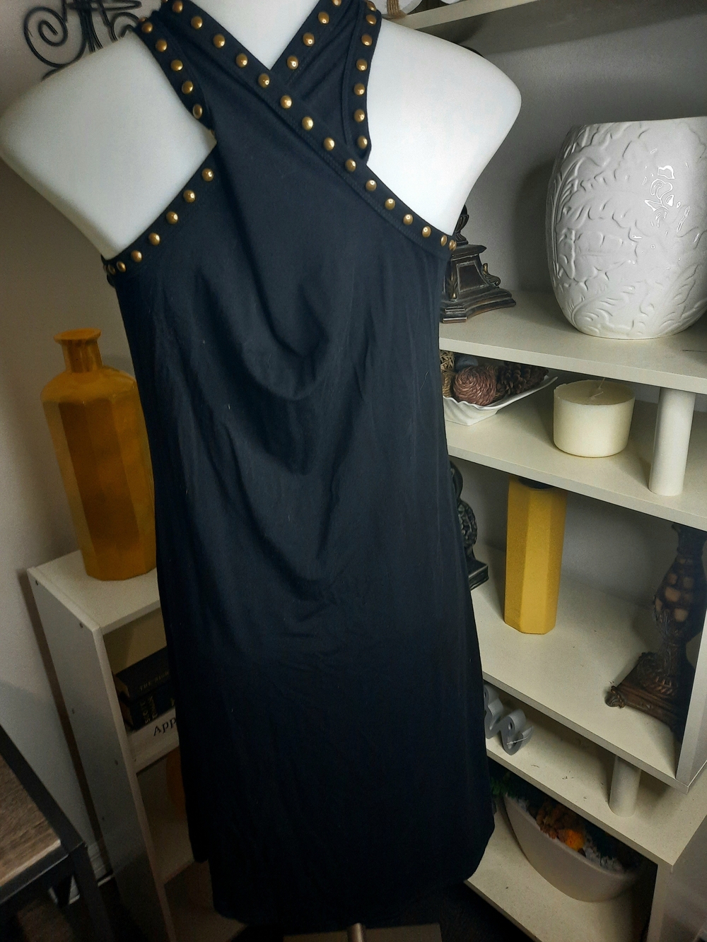 Black Stud-Trim Crossback Dress